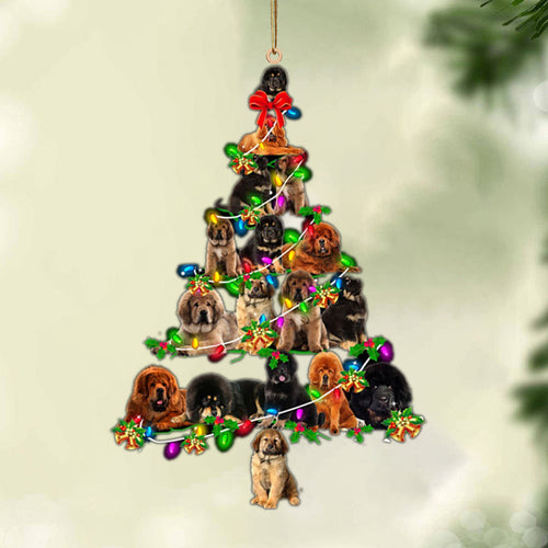 Ornament- Tibetan Mastiff-Christmas Tree Lights-Two Sided Ornament, Happy Christmas Ornament, Car Ornament