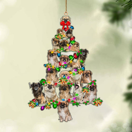 Ornament- Tibetan Spaniel-Christmas Tree Lights-Two Sided Ornament, Happy Christmas Ornament, Car Ornament