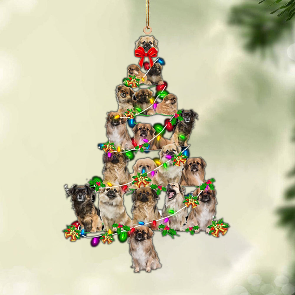 Ornament- Tibetan Spaniel-Christmas Tree Lights-Two Sided Ornament, Happy Christmas Ornament, Car Ornament