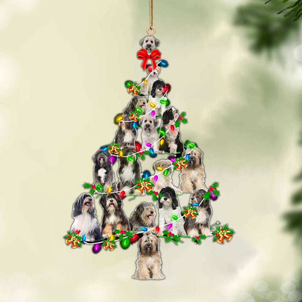 Ornament- Tibetan Terrier-Christmas Tree Lights-Two Sided Ornament, Happy Christmas Ornament, Car Ornament
