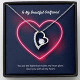 To My Beautiful Girlfriend Forever Love Necklace (14K White Gold Finish)