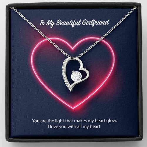 To My Beautiful Girlfriend Forever Love Necklace (14K White Gold Finish)
