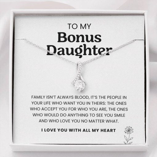 To My Bonus Daughter Necklace, I'd Do Anything To See You Smile I Love You With All My Heart - Necklace for Bonus Daughter, Alluring Beauty Necklace - TGV