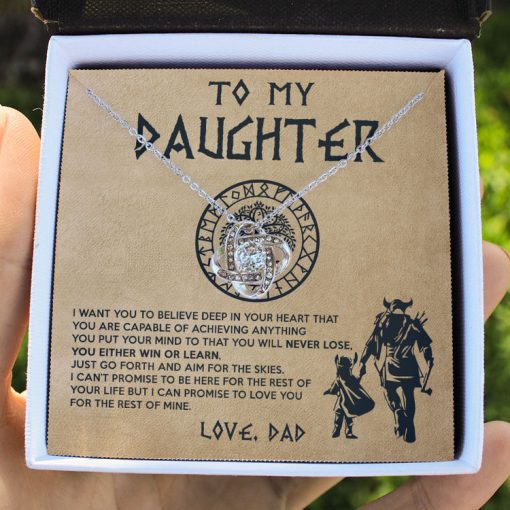 To My Daughter Granddaughter Necklace Gift - Viking Father Daughter Necklace Gift From Dad - Granddaughter Necklace Gift From Grandpa Papa - You either win or learn - Love Knot, Eternal Hope, Alluring Beauty Necklace 050C - TGV