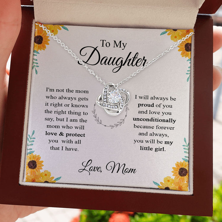 To My Daughter Necklace Gift - I am the mom who will love & protect you with all that i have Love Knot Necklace, Alluring Beauty, Sunflower Necklace Gift from Husband XL365B - TGV