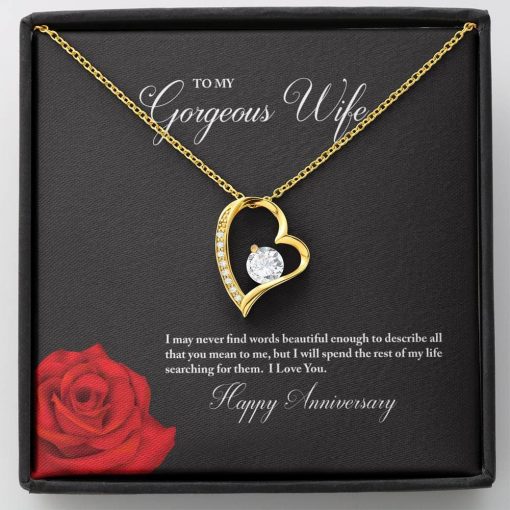 To My Gorgeous Wife Happy Anniversary Forever Love Necklace (18K Yellow Gold Finish)