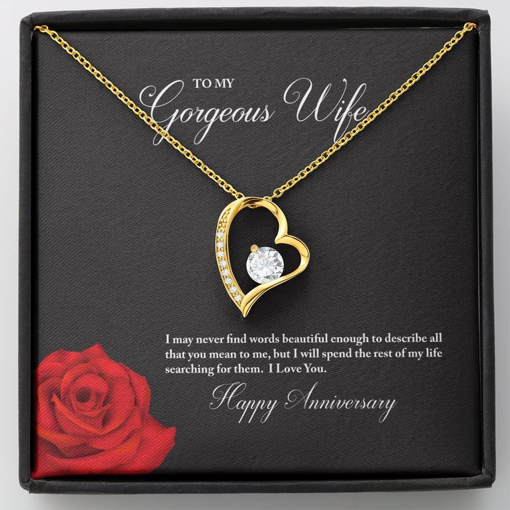 To My Gorgeous Wife Happy Anniversary Forever Love Necklace (18K Yellow Gold Finish)