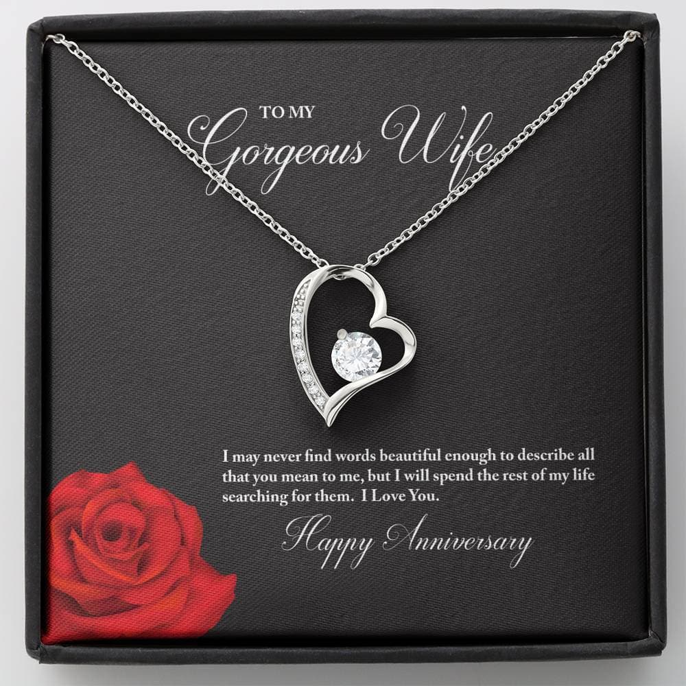 To My Gorgeous Wife Happy Anniversary Forever Love Necklace (White Gold Finish)