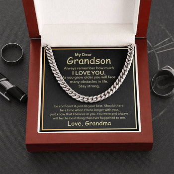 To My Grandson Necklace - Be Confident & Just Do Your Best Love, Grandma Cuban Link Chain Necklace - TGV