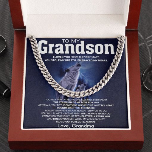 To My Grandson Necklace from Grandma Grandpa - I will always have you - Wolf Wolves Necklace Cuban Link Chain Necklace 070B - TGV