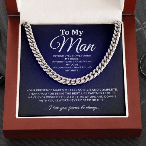 To My Man Necklace - In Your Eyes I Have Found My Home, In Your Heart I Have Found My Love Cuban Link Chain Necklace 019H - TGV
