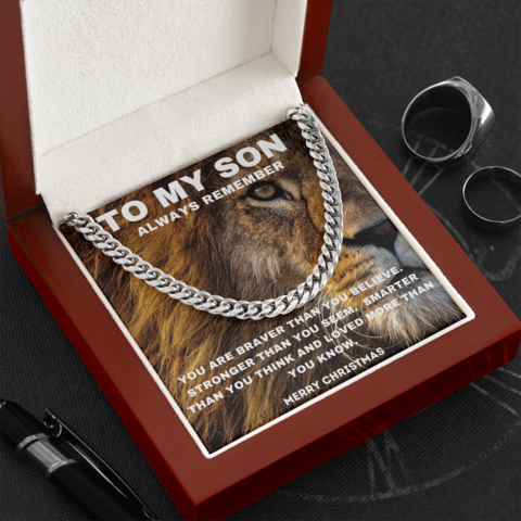 To My Son Lion Necklace - Always remember You are Braver Than You Believe Merry Christmas Cuban Link Chain Necklace 342P - TGV