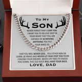 To My Son Necklace Be Brave and Never Let Fear Stop You From Chasing Your Dreams Love, Dad Hunting Cuban Link Chain Necklace 343K - TGV