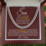 To My Son Necklace Gift From Mom You either Win or Learn, Just go forth and aim for the skies - Love, Mom Cuban Link Chain Necklace 006E - TGV