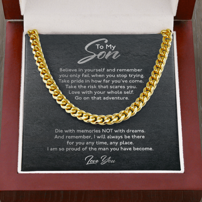 To My Son Necklace Gift - Take pride in how far you've come Take the risk that scares you Love with your whole self Cuban Link Chain Necklace From Mom, Dad 028D - TGV