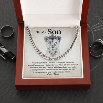 To My Son - This Old Lioness Will Always Have Your Back - Cuban Link Chain Necklace - TGV