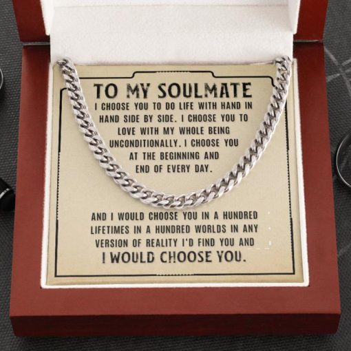 To My Soulmate Necklace - I Choose You To Do Life With Hand In Hand Side by Side Cuban Link Chain Necklace 331P - TGV