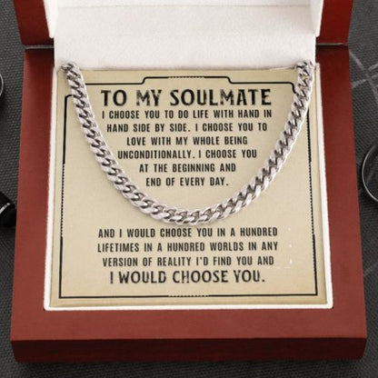 To My Soulmate Necklace - I Choose You To Do Life With Hand In Hand Side by Side Cuban Link Chain Necklace 331P - TGV