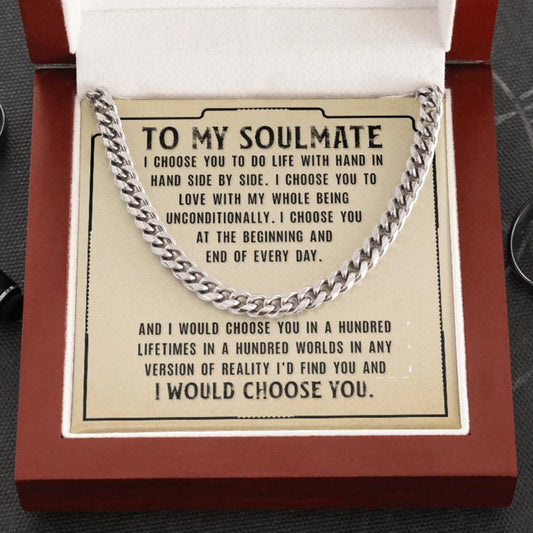 To My Soulmate Necklace - I Choose You To Do Life With Hand In Hand Side by Side Cuban Link Chain Necklace 331P - TGV