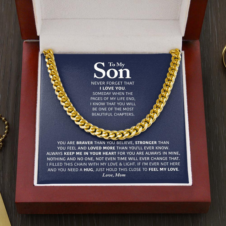 To my Son Necklace From Mom - Always keep me in your heart Love , Mom Cuban Link Chain Necklace 062G - TGV