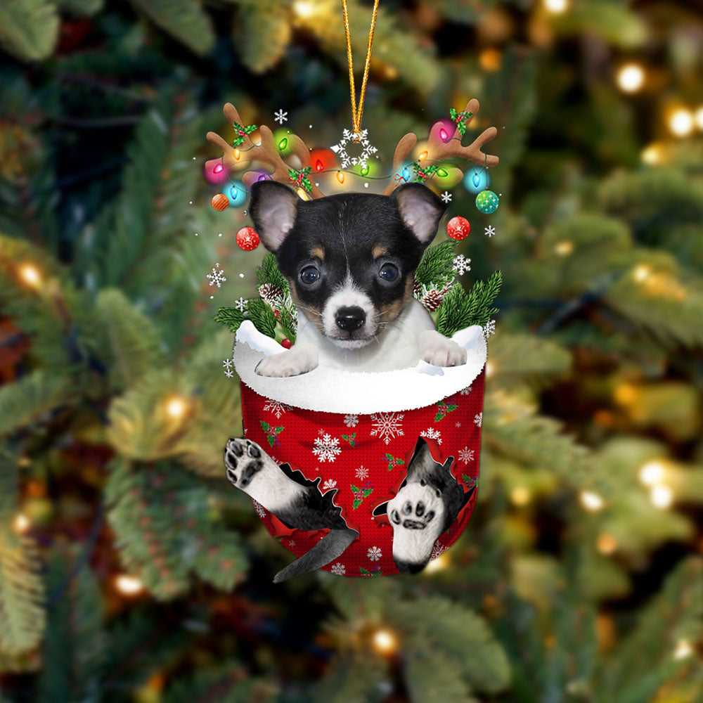 Toy Fox Terrier In Snow Pocket Christmas Ornament Flat Acrylic Dog Ornament