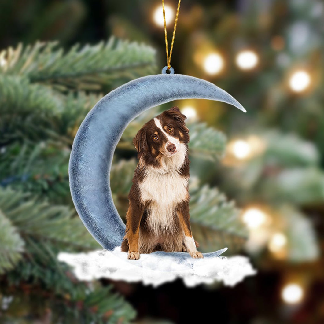 Godmerch- Ornament- Tri Red Aussie Sits On The Moon Hanging Ornament Dog Ornament, Car Ornament, Christmas Ornament
