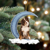 Godmerch- Ornament- Tri Red Aussie Sits On The Moon Hanging Ornament Dog Ornament, Car Ornament, Christmas Ornament