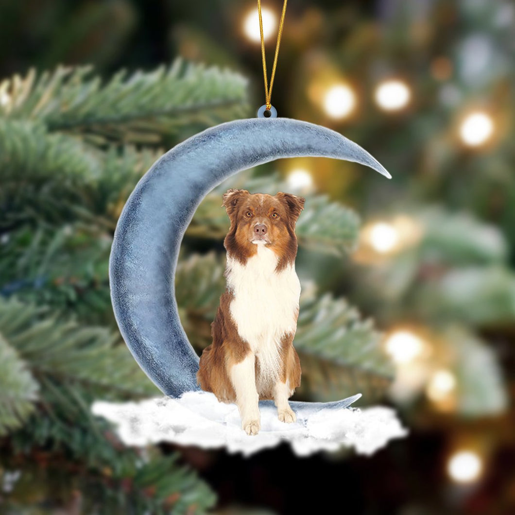 Godmerch- Ornament- Tri Red Aussie 02 Sits On The Moon Hanging Ornament Dog Ornament, Car Ornament, Christmas Ornament