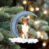 Godmerch- Ornament- Tri Red Aussie 02 Sits On The Moon Hanging Ornament Dog Ornament, Car Ornament, Christmas Ornament