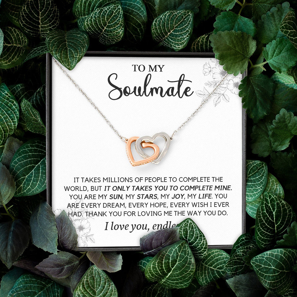 To My Soulmate | You Complete My World | Interlocking Hearts Necklace