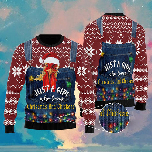 Just A Girl Who Loves Christmas And Chickens Ugly Christmas Sweater 