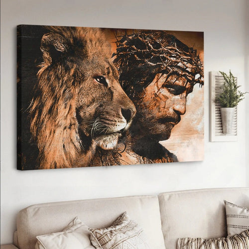 Unique Jesus painting, Amazing lion, Crown of thorn - Matte Canvas