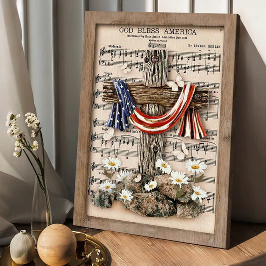 Unique cross Vintage music sheet American flag God bless America - Matte Canvas