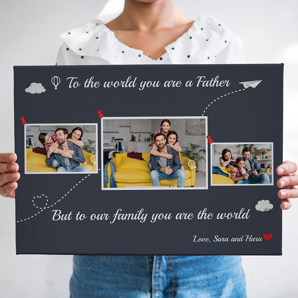 Personalized Canvas, To Your Family, You Are The World Grey Canvas Wall Art, Gift Farther's Day