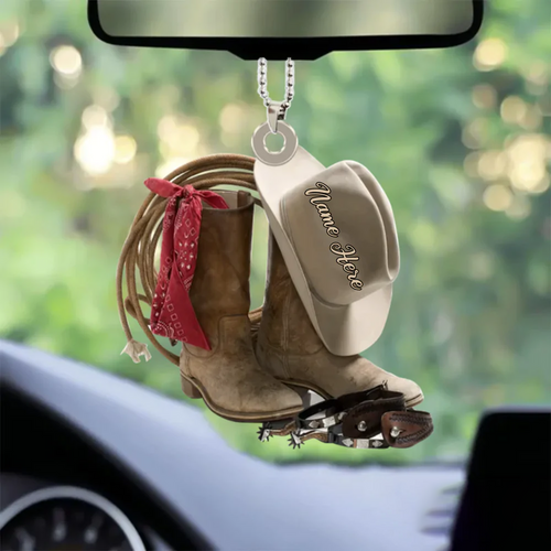 Personalized Cowboy Hats And Boots Two-Sides Shaped Acrylic Ornament Car Mirror Hanging