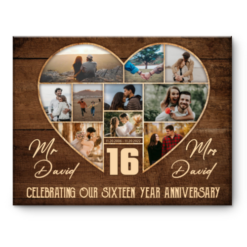 16th Wedding Anniversary Present, Gift For 16th Anniversary, Heart Shape Photo Collage