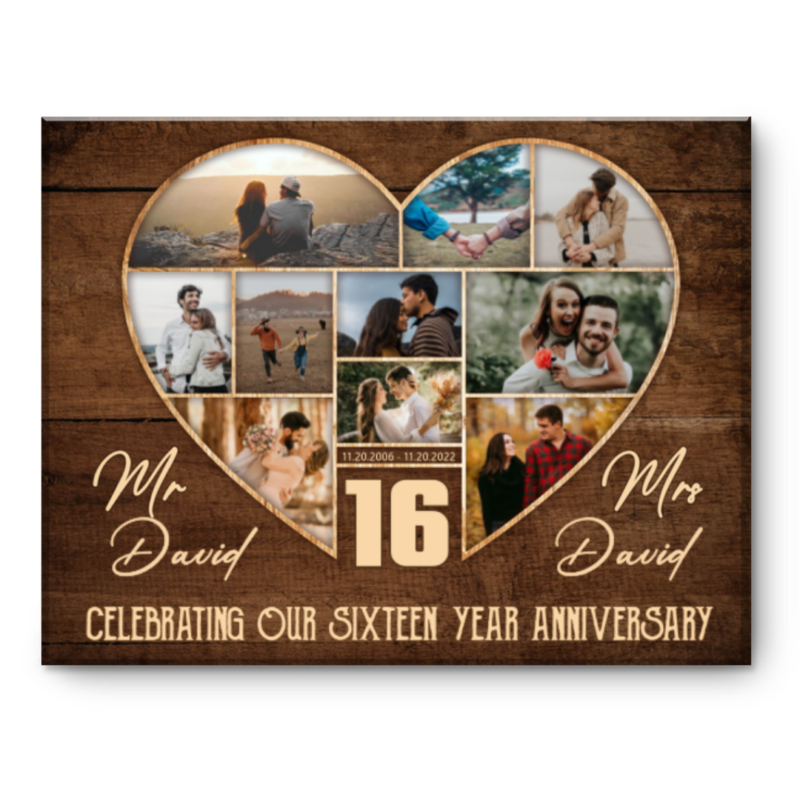 16th Wedding Anniversary Present, Gift For 16th Anniversary, Heart Shape Photo Collage