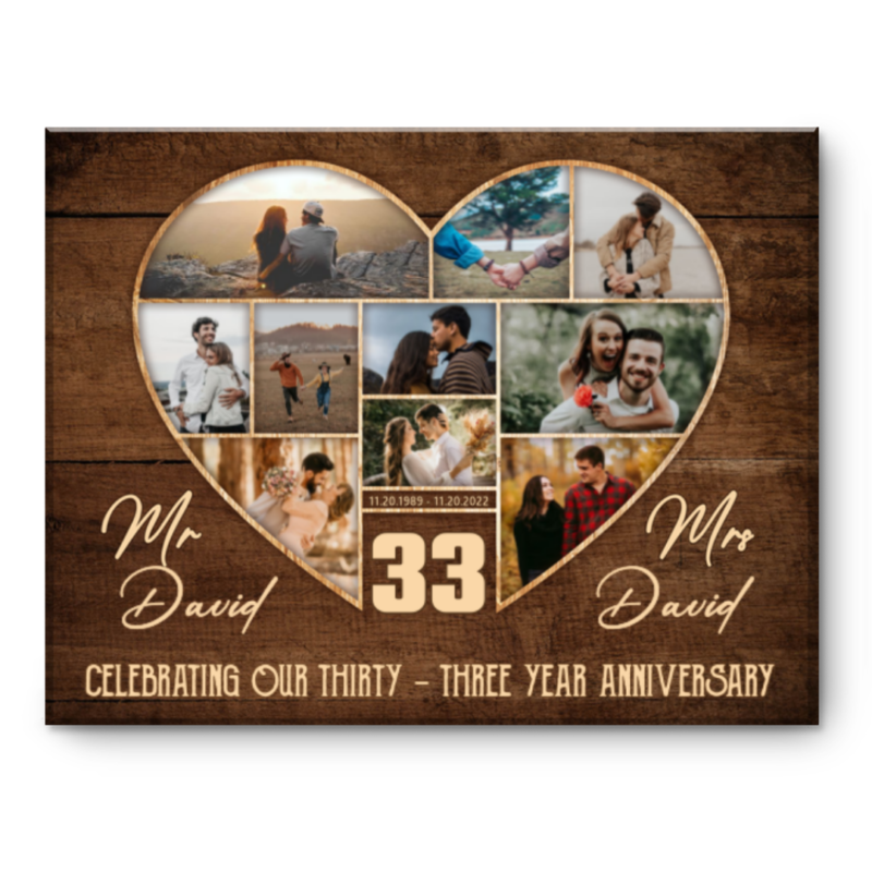 33rd Wedding Anniversary Present, Gift For 33rd Anniversary, Heart Shape Photo Collage