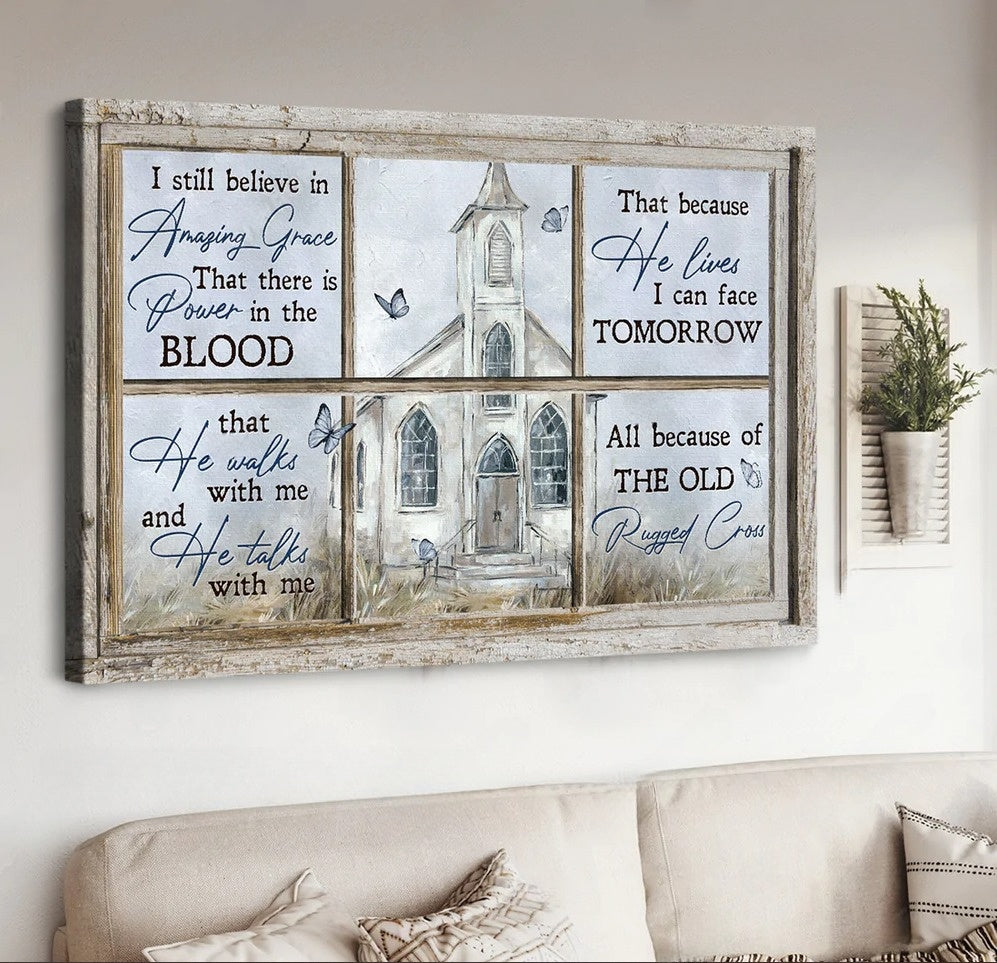 Vintage church Window frame I still believe in amazing grace - Matte Canvas
