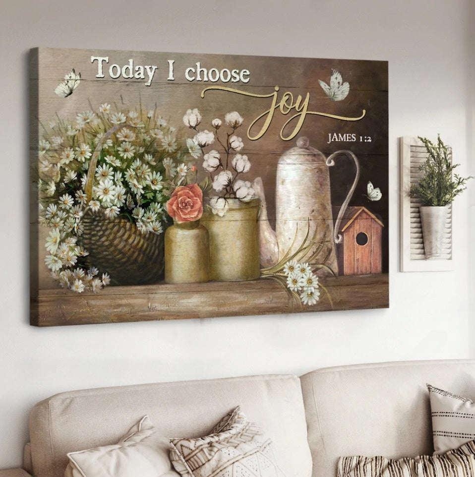 Vintage kitchen, Daisy flower, Today I choose joy - Matte Canvas