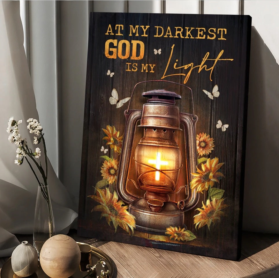 Vintage lantern Sunflower God is my light - Matte Canvas