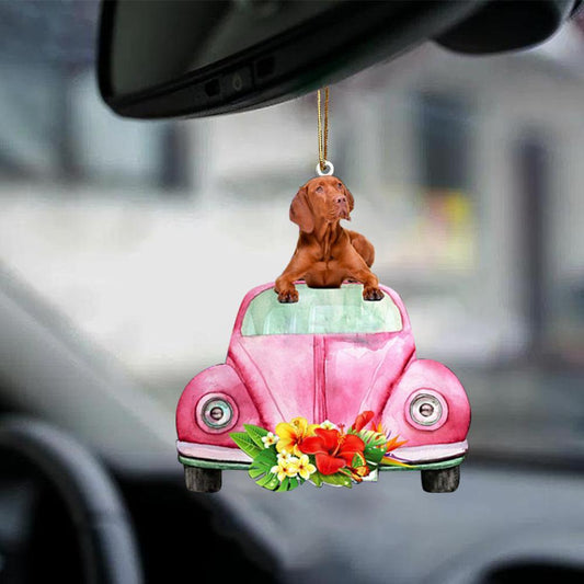 Vizsla-Pink Hippie Car-Two Sided Ornament
