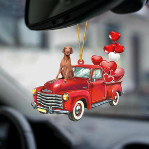 Vizsla-Red Sports Car-Two Sided Ornament