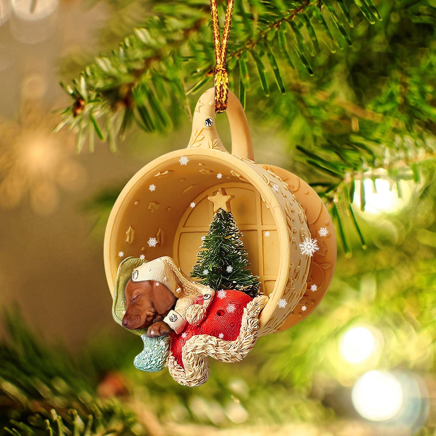 Godmerch Vizsla Sleeping In A Tiny Cup Christmas Holiday-Two Sided Ornament