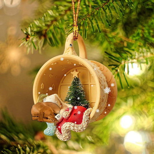Godmerch- Ornament- Vizsla Sleeping In A Cup Christmas Ornament Dog Ornament, Car Ornament, Christmas Ornament