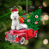 Godmerch- Ornament- WHITE Bichon Frise-Pine Truck Hanging Ornament, Happy Christmas Ornament, Car Ornament