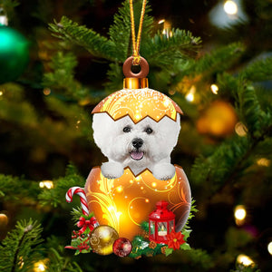 WHITE Bichon Frise In Golden Egg Christmas Ornament