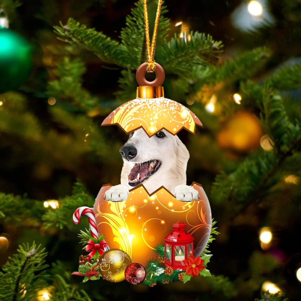 WHITE Borzoi In Golden Egg Christmas Ornament