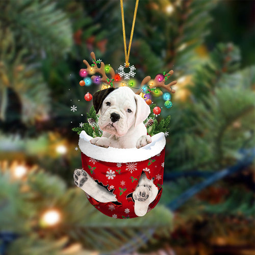White Boxer-In Christmas Pocket Two Sides Ornament, Christmas Dog Hanging Ornament