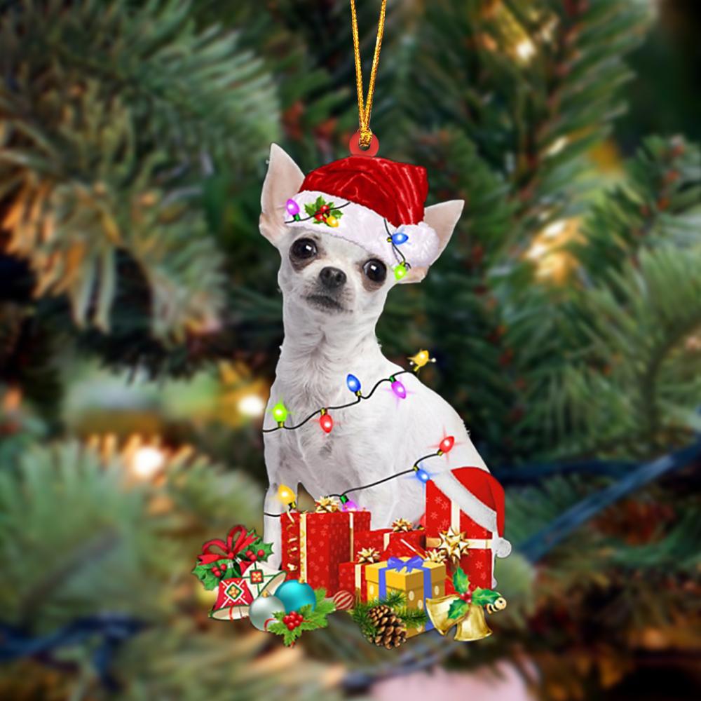 Ornament- WHITE Chihuahua-Dog Be Christmas Tree Hanging Ornament, Happy Christmas Ornament, Car Ornament